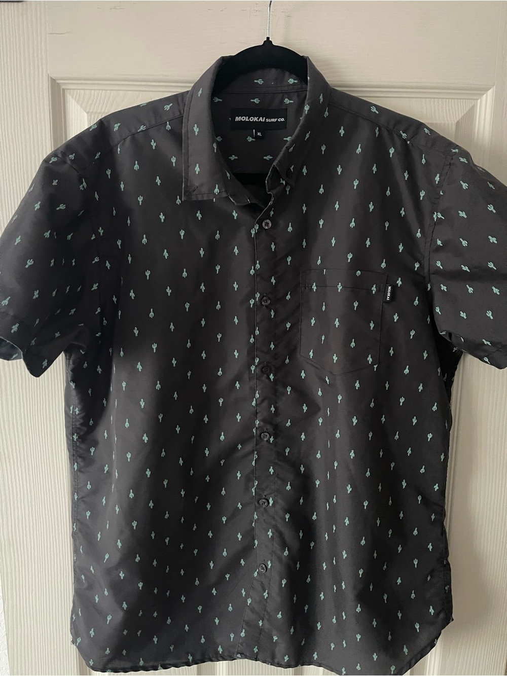 Molokai Surf Co. Men's Black Button-Down Shirt with Mint Cactus Print - Picture 2 of 5
